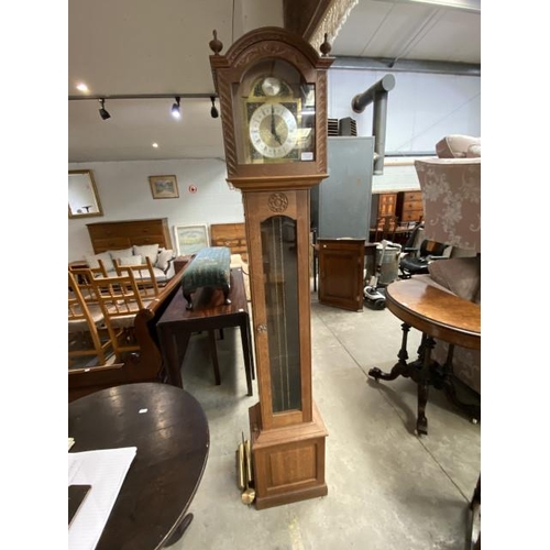 131 - Colin 'Beaverman' Almack (1930-1996) an oak longcase clock, with German tempus fugit dial with 2 wei... 