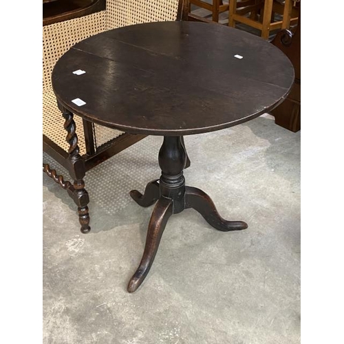 133 - 19th century oak tripod table with bird cage action  69cm x 70cm