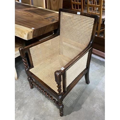 134 - 19th century oak barley twist Bergere library chair 60W