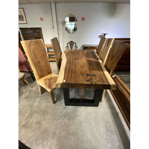 135 - Indonesian teak wood dining table 77H 120W 200D and 6 matching high back chairs 120H 45W 48D NEW
(PL... 