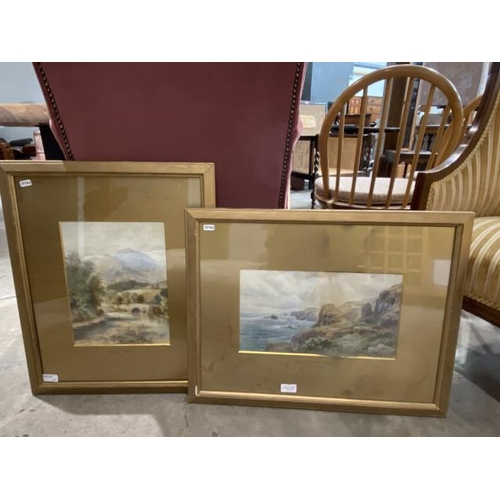 142 - Framed watercolours 'Manacle Rocks, Cornwall' 49 x 63cm & 'Langdale Pikes' 59 x 49cm by Max Krouse (... 