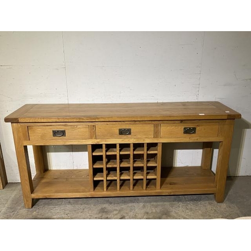 143 - Good quality oak three drawer sideboard 84H 180W 45D