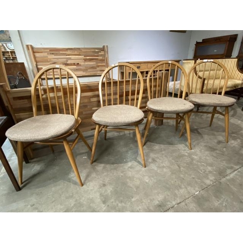 147 - 4 Ercol (blue label) blond elm hoop back chairs 43W (Please see additional photos)