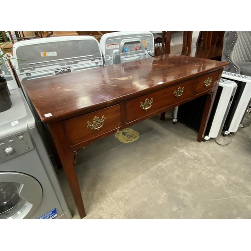 174 - Georgian mahogany three drawer serving table with brass handles 86H 152W 64D
(Please see additional ... 