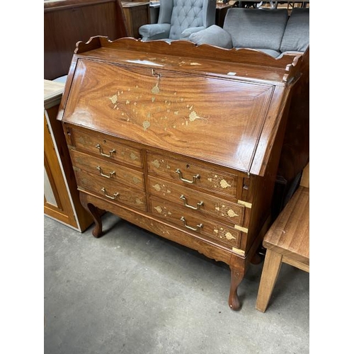 179 - Continental walnut with brass inlay bureau 106H 97W 34D