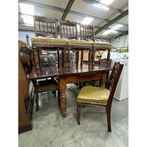 182 - Victorian mahogany draw leaf table 78H 95-160W 104D and 6 chairs