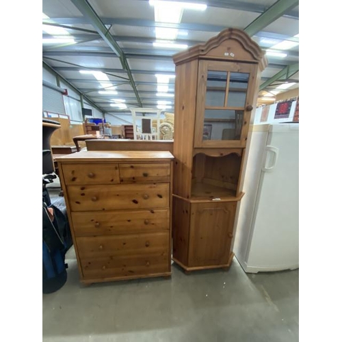 19 - Pine six drawer chest 116H 80W 40D and a pine corner cupboard 194H 66W 87D