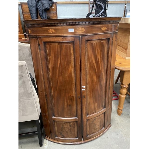 33 - Georgian mahogany bow fronted corner cabinet 123H 83W 57D (Please see additional photos)