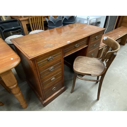 34 - Edwardian oak knee hole desk 79H 122W 56D and a Bentwood desk chair