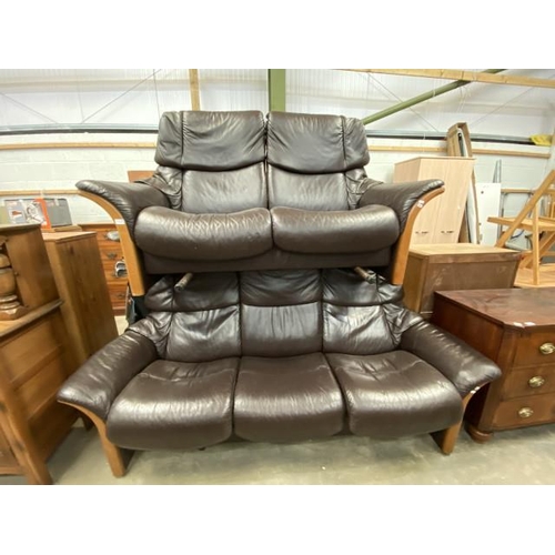 37 - 2 brown leather ‘Stressless’ settees 170W & 200W