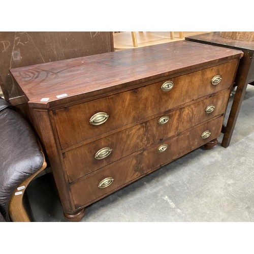 38 - 19th century mahogany three drawer chest with brass handles 77H 130W 53D