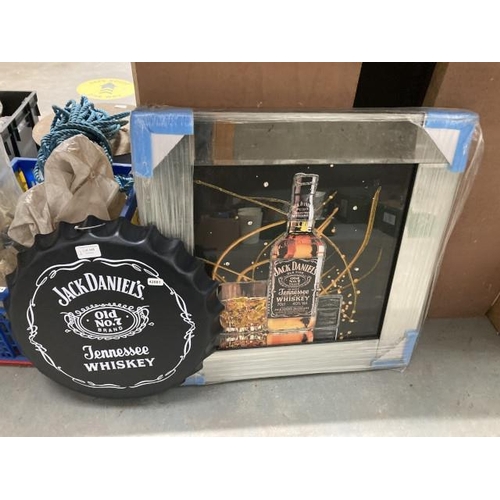 446 - Jack Daniels bottle top plaque 40DIAM & Jack Daniels contemporary framed picture 55 x 55cm