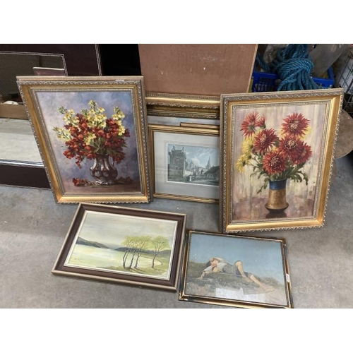 454 - 2 gilt framed still life oils on canvas, one signed to bottom left WH Jones 1935 48H 38W, gilt frame... 