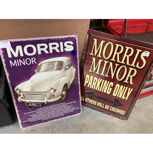 456 - 2 reproduction tin Morris Minor signs 40H 30W