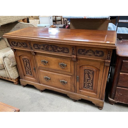 54 - Victorian carved walnut dresser base/sideboard 94H 138W 53D