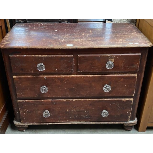 55 - Victorian pine four drawer chest with glass handles76H 101W 53D