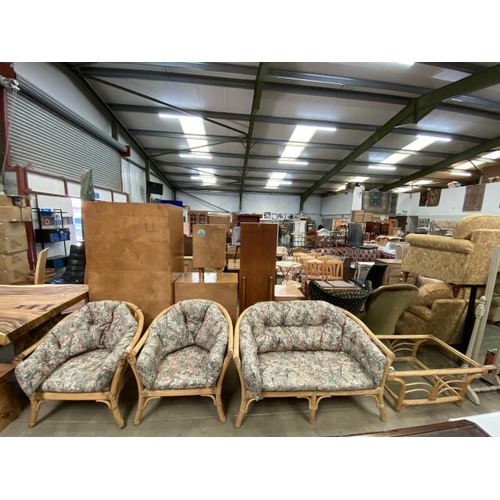 69 - 4 piece wicker conservatory suite (settee 125W, 2 armchairs 84W and occasional table 41H 101W 61D)