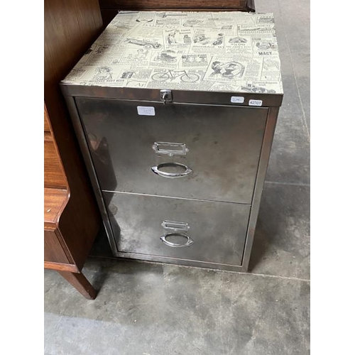 77 - Vintage metal two drawer filing cabinet with one key 71H 48W 47D