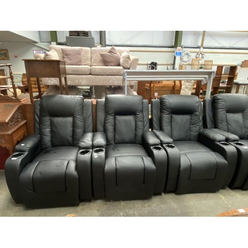 79 - 3 black faux leather manual reclining theatre/movie chairs 96H 79W 80D