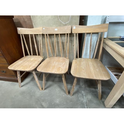 8 - 3 Turner oak spindle back chairs 95H 47W 47D NEW