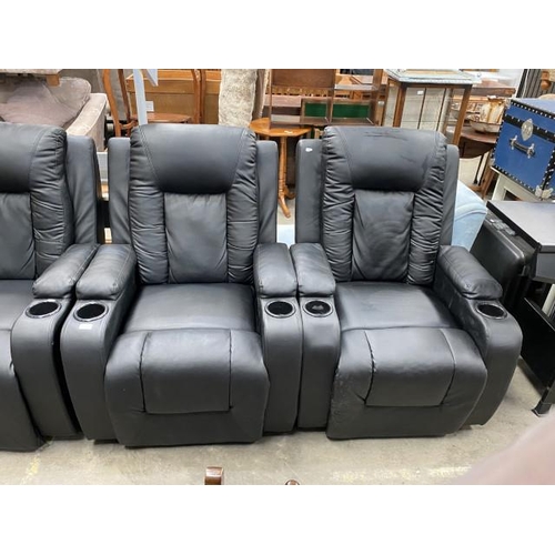 80 - 2 black faux leather manual reclining theatre/movie chairs 96H 79W 80D