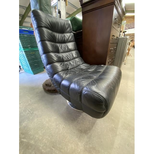 92 - Black leather swivel chair with chrome base 67W