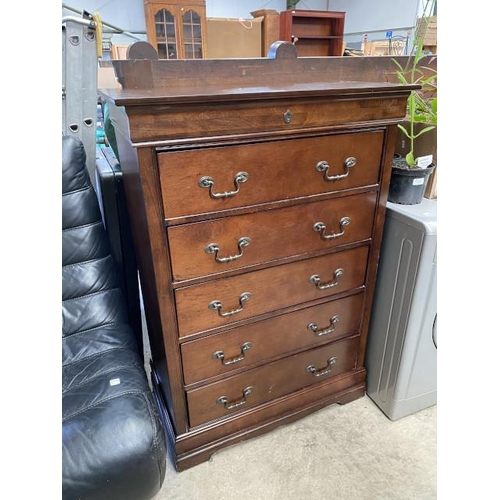 93 - Cherrywood five drawer chest 122H 84W 46D (Please see additional photos)