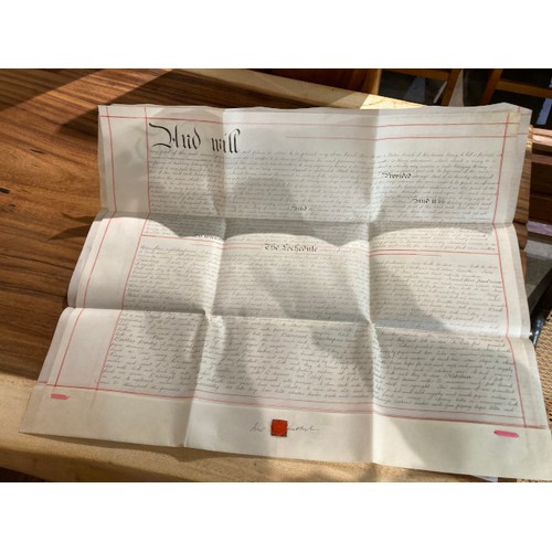 464 - 3 late 19 and early 20 century parchment documents with display cases for Indenture of Settlement, M... 