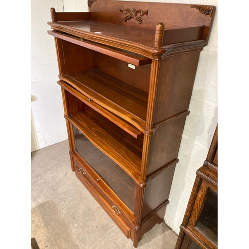 140 - The Globe-Wernicke Co Limited oak 3 height library bookcase with one drawer 136H 91W 32D (Please see... 