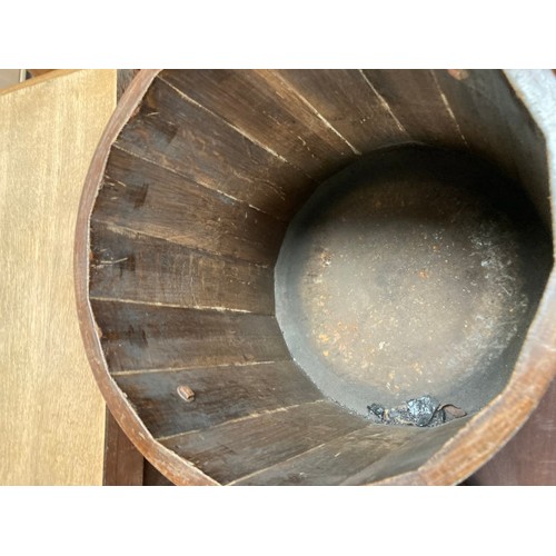 39 - 2 cylindrical oak coal barrels with lids and metal bucket liners 41H 35cm diameter (Please see addit... 