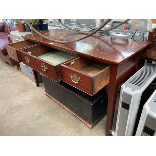 174 - Georgian mahogany three drawer serving table with brass handles 86H 152W 64D
(Please see additional ... 