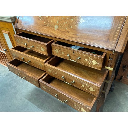 179 - Continental walnut with brass inlay bureau 106H 97W 34D