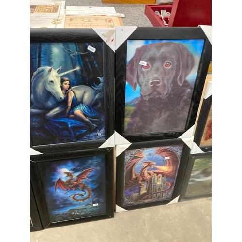 486 - 2 Labrador and 2 Spaniel 3D pictures 3 x 47H 37W and 1 x 37H 47 W, 2 Unicorn and 2 Dragon 3D picture... 