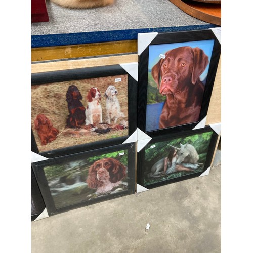 486 - 2 Labrador and 2 Spaniel 3D pictures 3 x 47H 37W and 1 x 37H 47 W, 2 Unicorn and 2 Dragon 3D picture... 