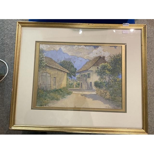 100 - Gilt framed watercolour Aix-Les-Bains by JD Kenworthy 1926 (with frame 44 x 53cm, unframed 34 x 26cm... 