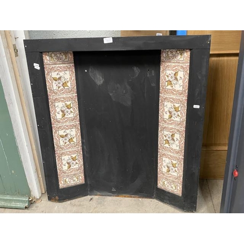 111 - Black cast fire insert with floral tiles 92H 83W 10D