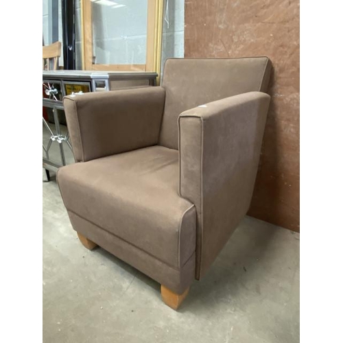 12 - Taupe velvet effect lounge chair 65W 65D