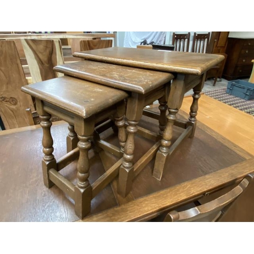 123 - Old Charm oak nest of 3 tables 46H 60W 32D