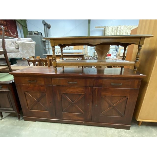 129 - Continental hardwood 3 door/3 drawer sideboard 91H 187W 47D and an oak effect coffee table 45H 122W ... 