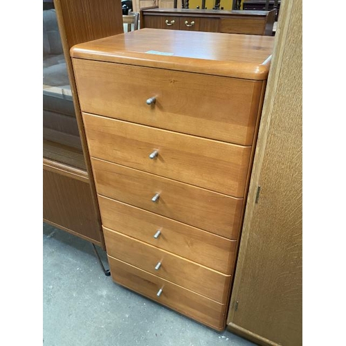 140 - Beech effect 6 drawer chest 100H 52W 38D