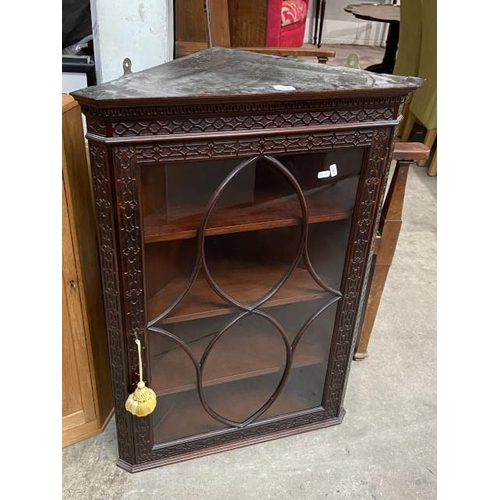 168 - 19th century mahogany Chippendale style glazed corner cabinet 96H 67W 37D