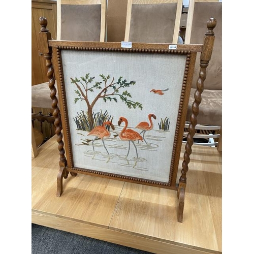 179 - Oak framed needlepoint fire screen 80H 62W