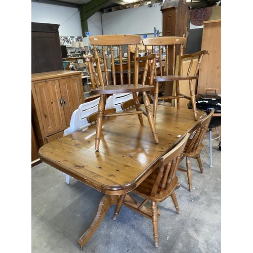 184 - Pine extending table 75H 170-215W 92D and 6 chairs