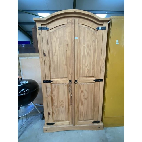 186 - Mexican pine wardrobe with one shelf and hanging rail to the interior 188H 104W 54D