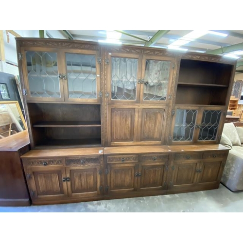 24 - Old Charm oak display cabinet, in 3 sections (each section 198H 92W 47D)