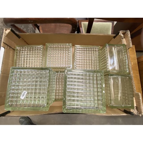 26 - 10 vintage square glass bricks 10H 14W 14D approx.