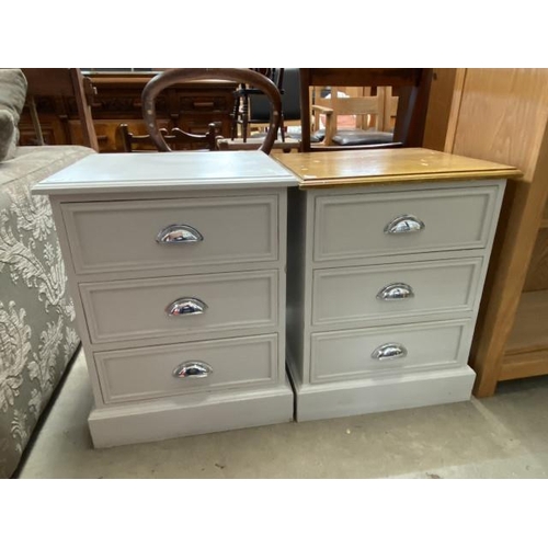 27 - 2 painted pine 3 drawer bedside chests 62H 48W 41D