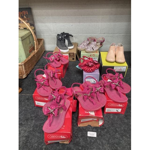 331 - 9 pairs of NEW boxed children's shoes/ sandals inc. 5 pairs of Grendha Belas sizes UK 8, 9, two 10's... 