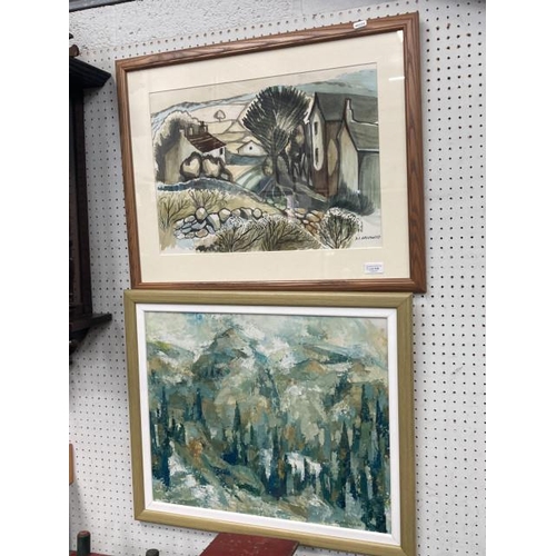 336 - Framed signed Cannon oil painting on board depicting mountain & forest landscape 66x55cm & framed si... 