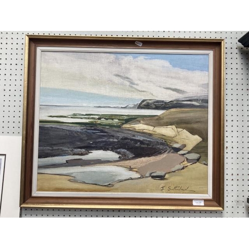 339 - Framed signed Joan Sutherland mixed media of 'Brackenberry Wyke, Staithes' 69x59cm